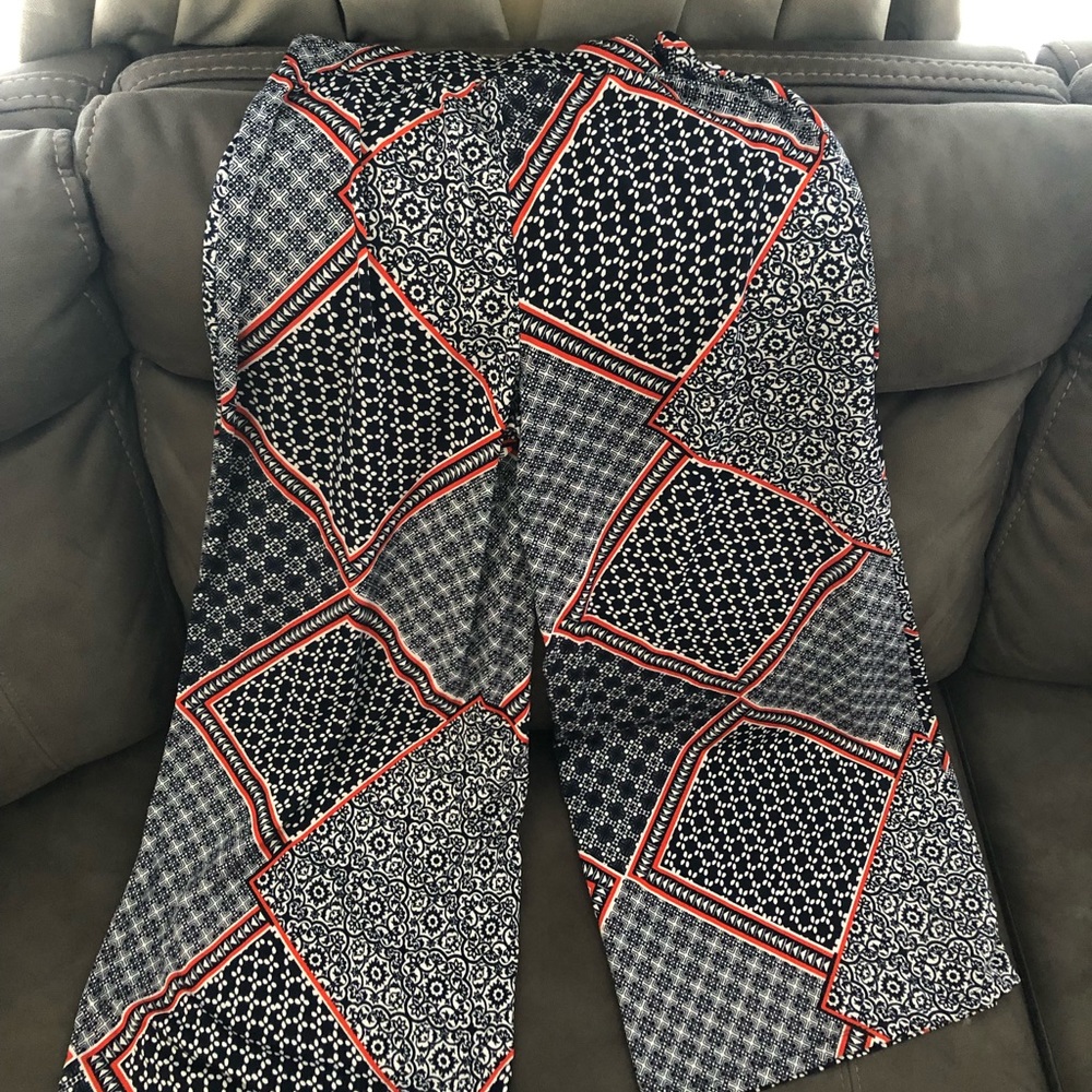 Orange and Blue print flowy pants.